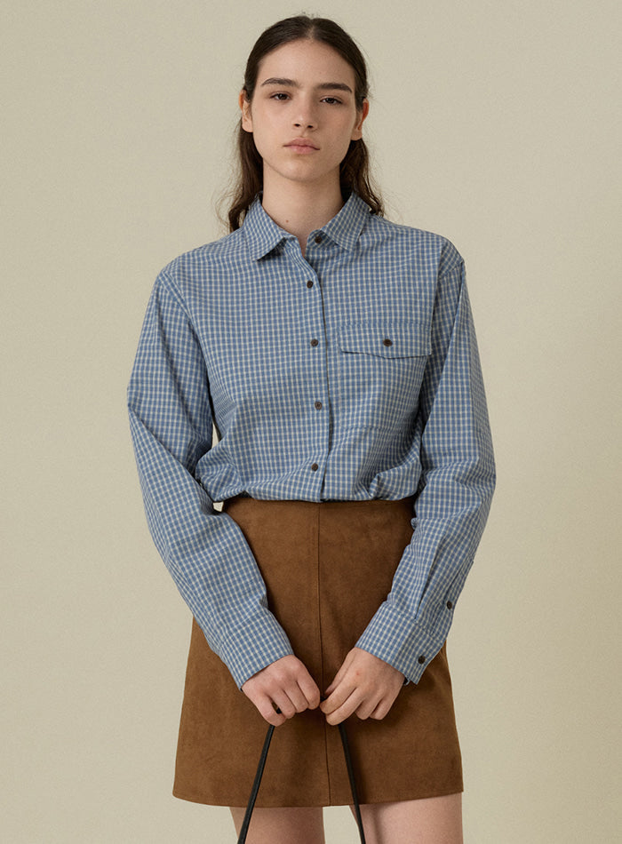 Mango Maniplease Coco Check Shirt Blue