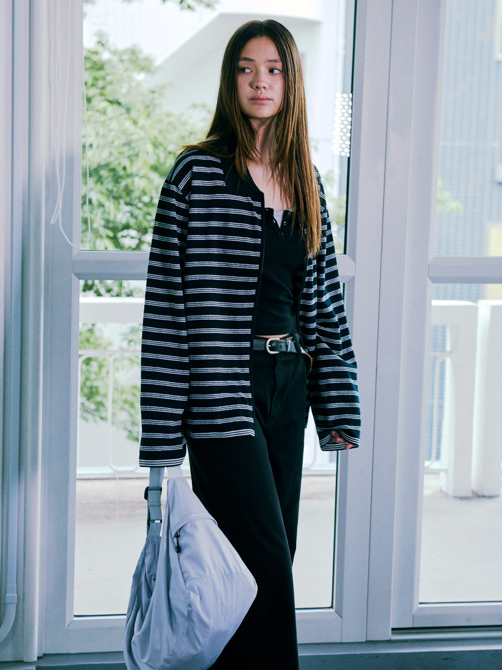 Low Classic Striped Zip-Up Cardigan Black Navy