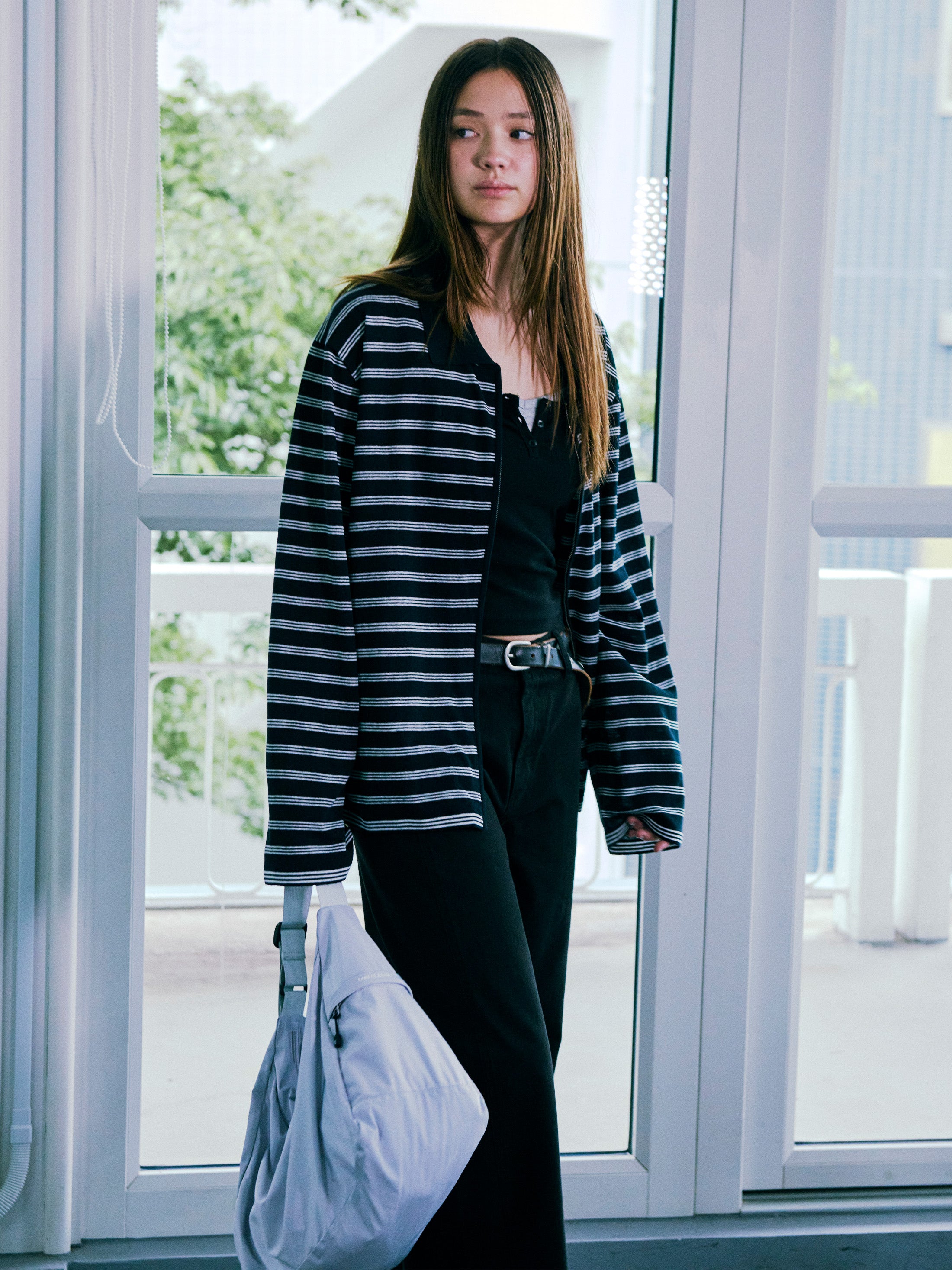 Low Classic Striped Zip-Up Cardigan Black Navy