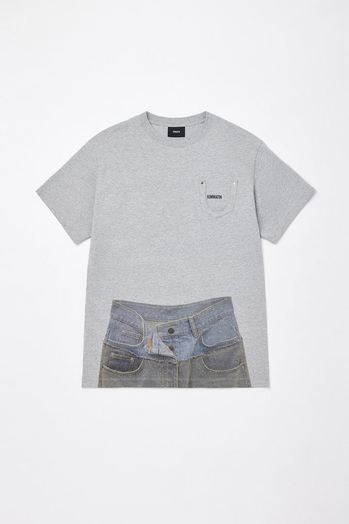 Matinkim Denim Printing Oversize Top IN Light Grey