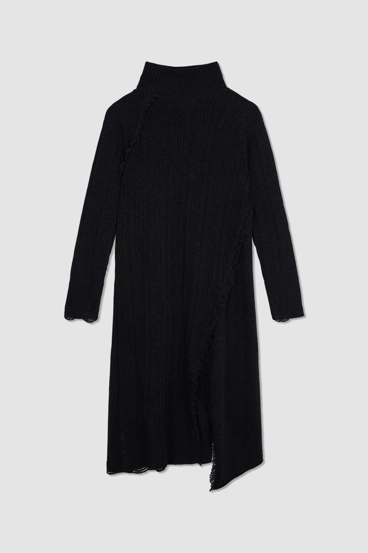 Matinkim Unbalance Fringe Knit Dress IN Charcoal