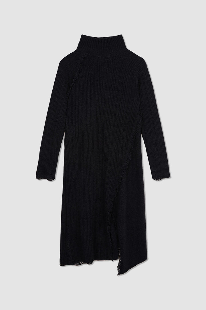 Matinkim Unbalance Fringe Knit Dress IN Charcoal