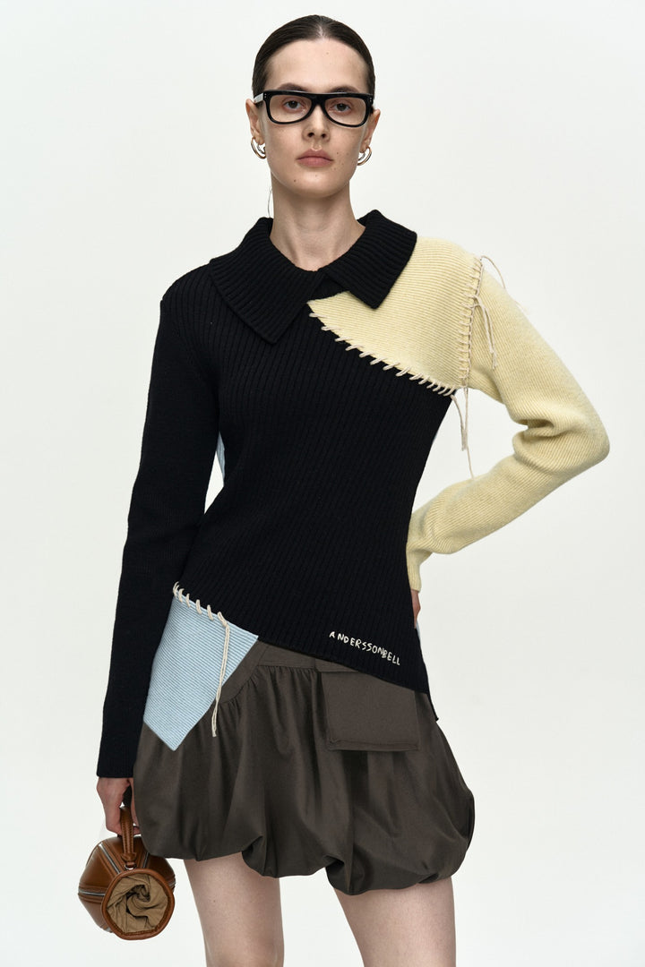 Andersson Bell Asymmetric Panel Collar Sweater