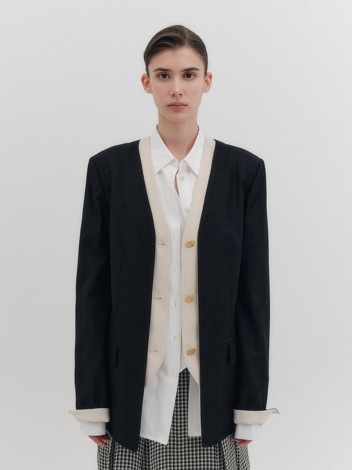 EENK V-Neck Single Button Jacket - Black
