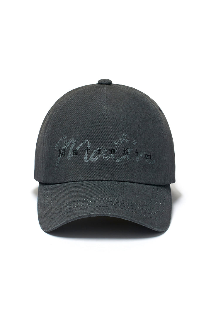 Matinkim Cotton Washed Crack Logo Ball Cap IN Charcoal