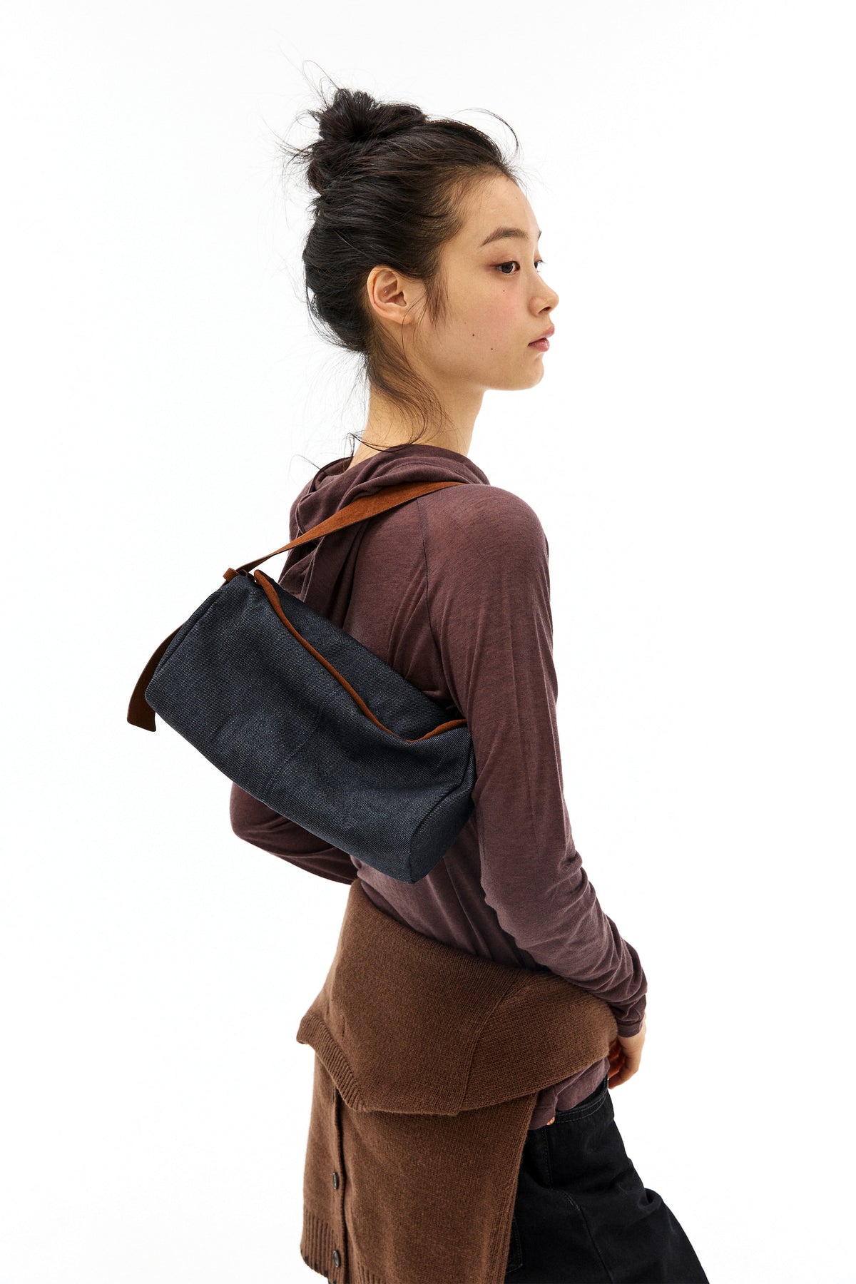 Emis Denim Flap Shoulder Bag-Indigo