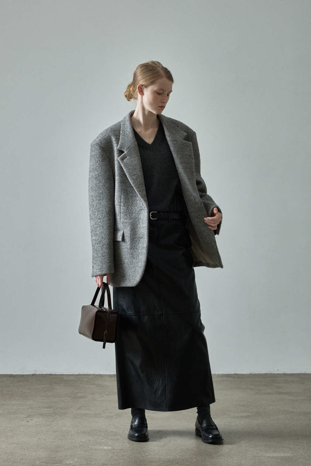 Facade Pattern Herringbone Blazer Coat grey