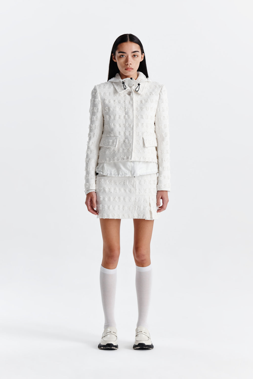 [matinkim] PLEATS MIXED TWEED MINI SKIRT IN IVORY