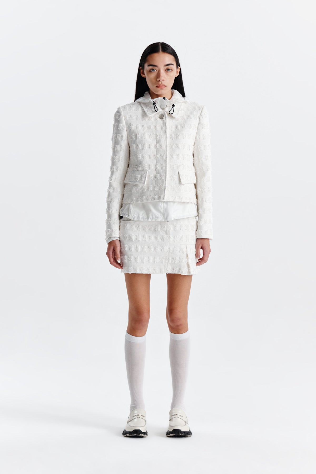 Matinkim Pleats Mixed Tweed Mini Skirt IN Ivory