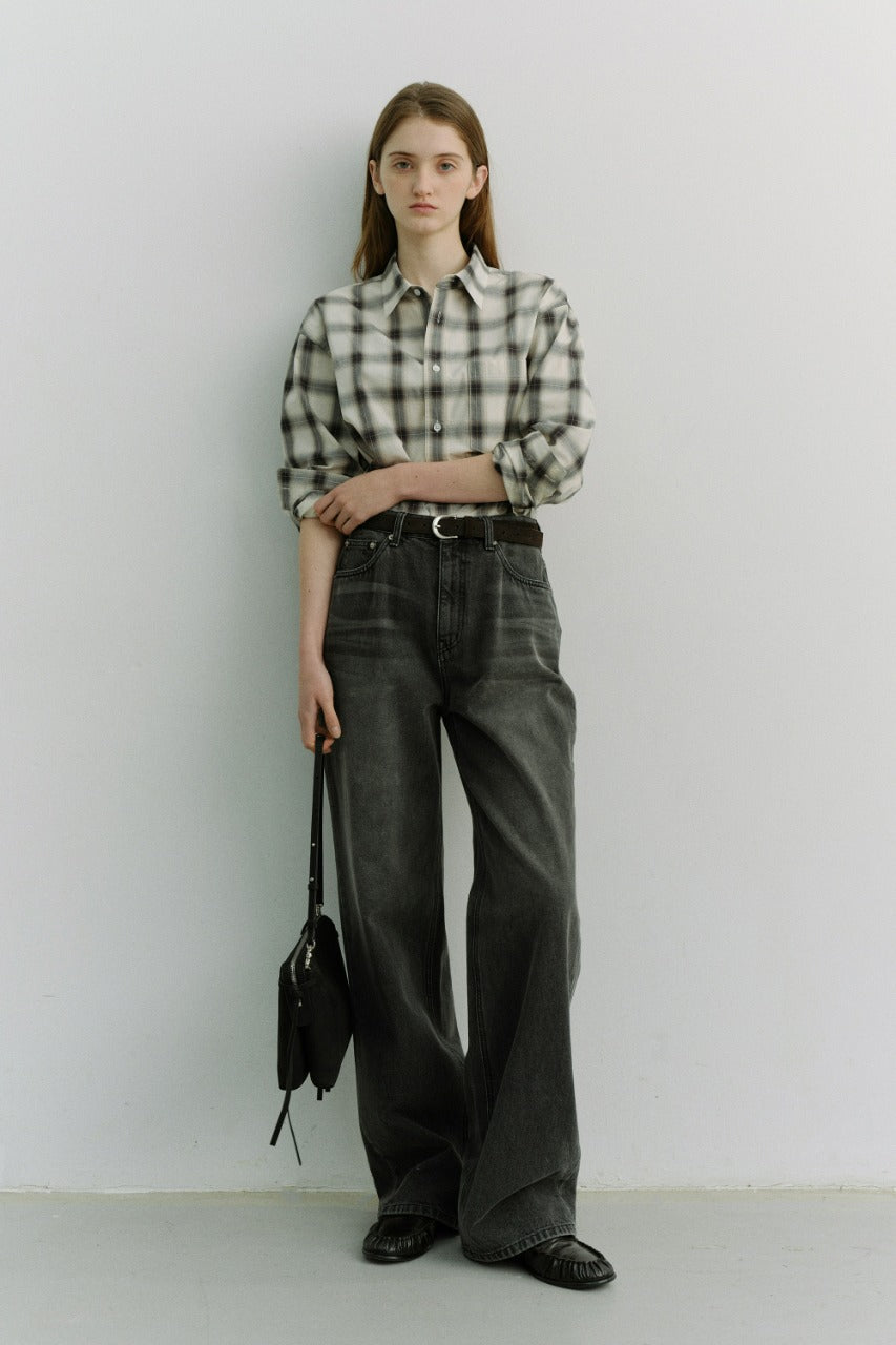 Dunst Unisex 2-Way Oversized Checked Shirt Black Ombre Check