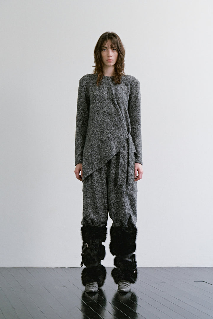 Treemingbird Padded Shoulder Set-up Top Melange Gray