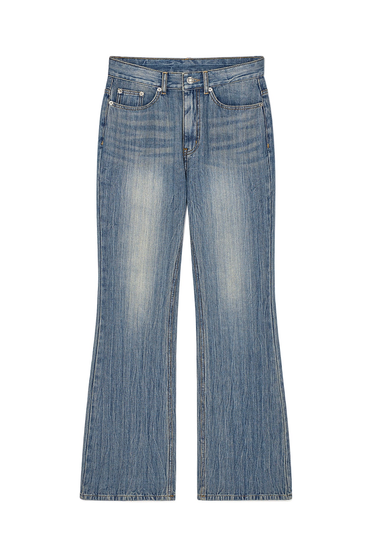 Matinkim Washed Stripe Boots Cut Denim Pants IN Blue