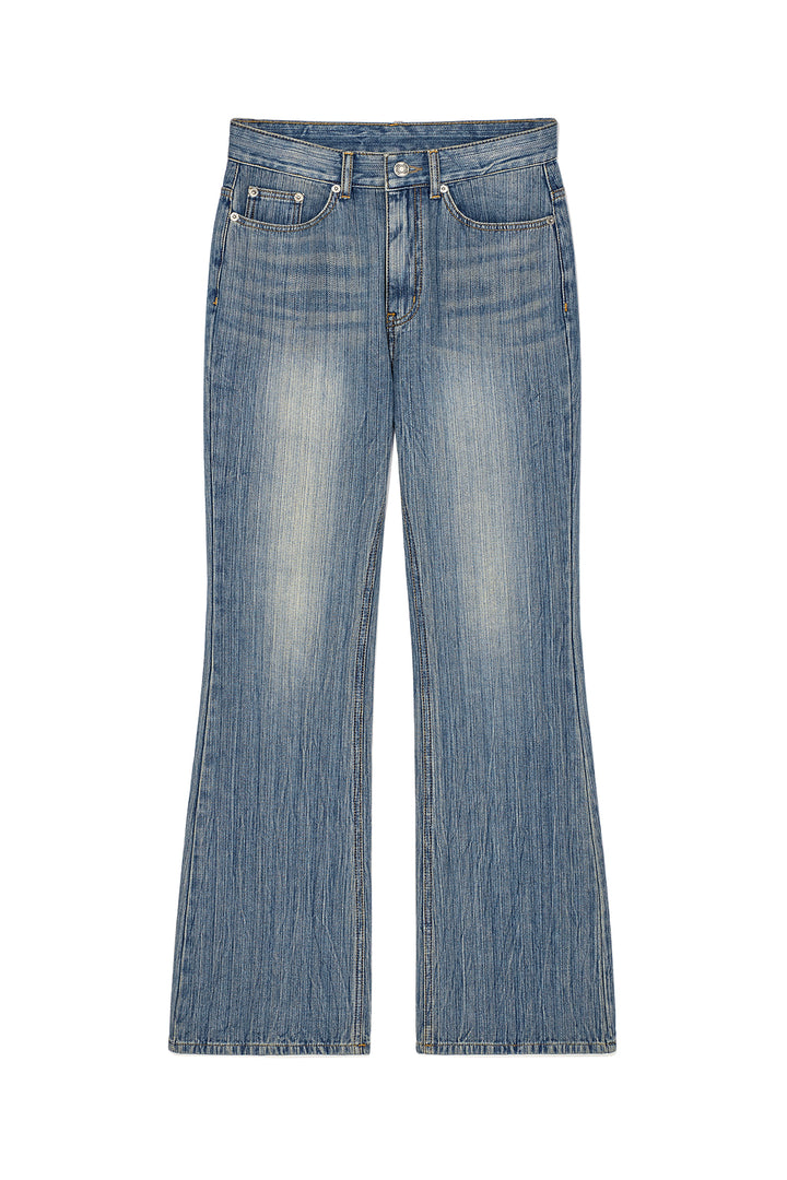 Matinkim Washed Stripe Boots Cut Denim Pants IN Blue