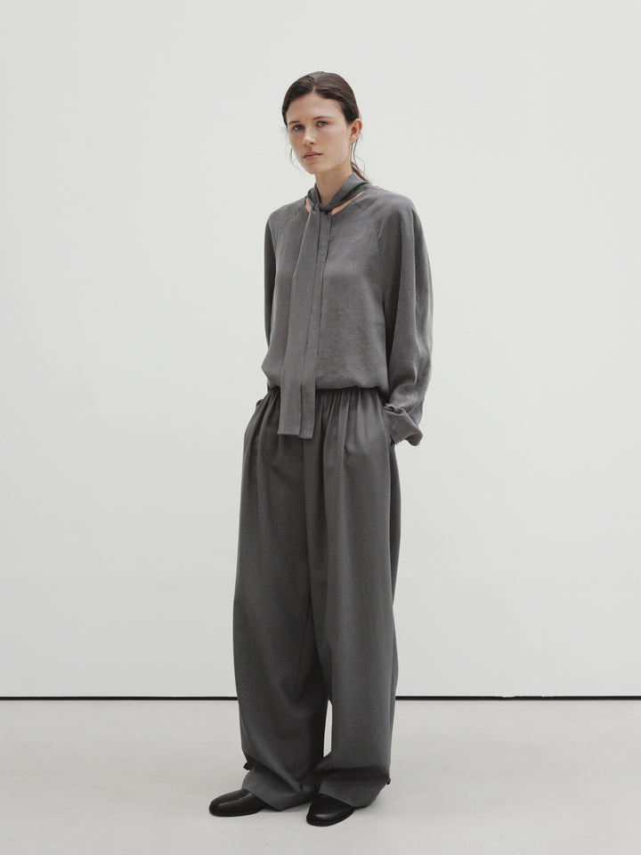 Moia button shirring pants (gray)