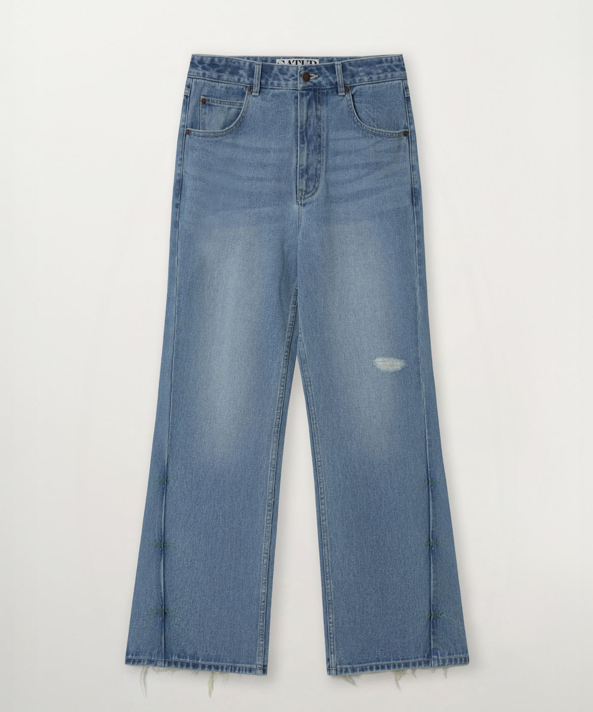 Satur Damage Washed Flare Fit Denim Pants - Blue