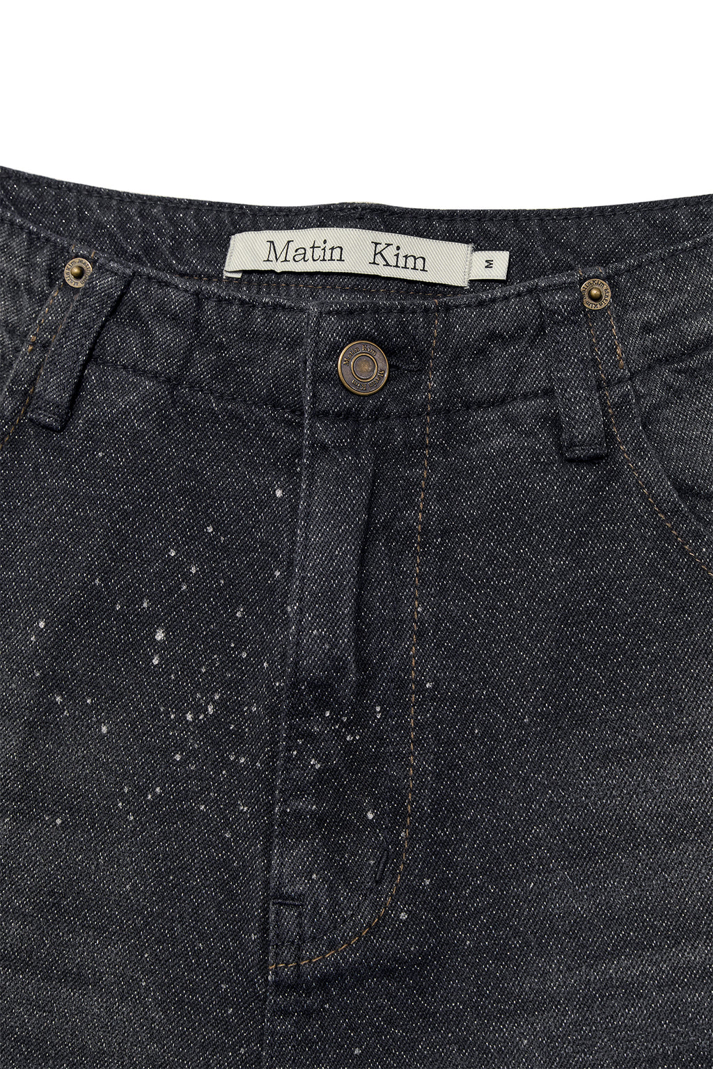 [matinkim] BACK LINE POINT SOFT SHINY DENIM PANTS IN NAVY