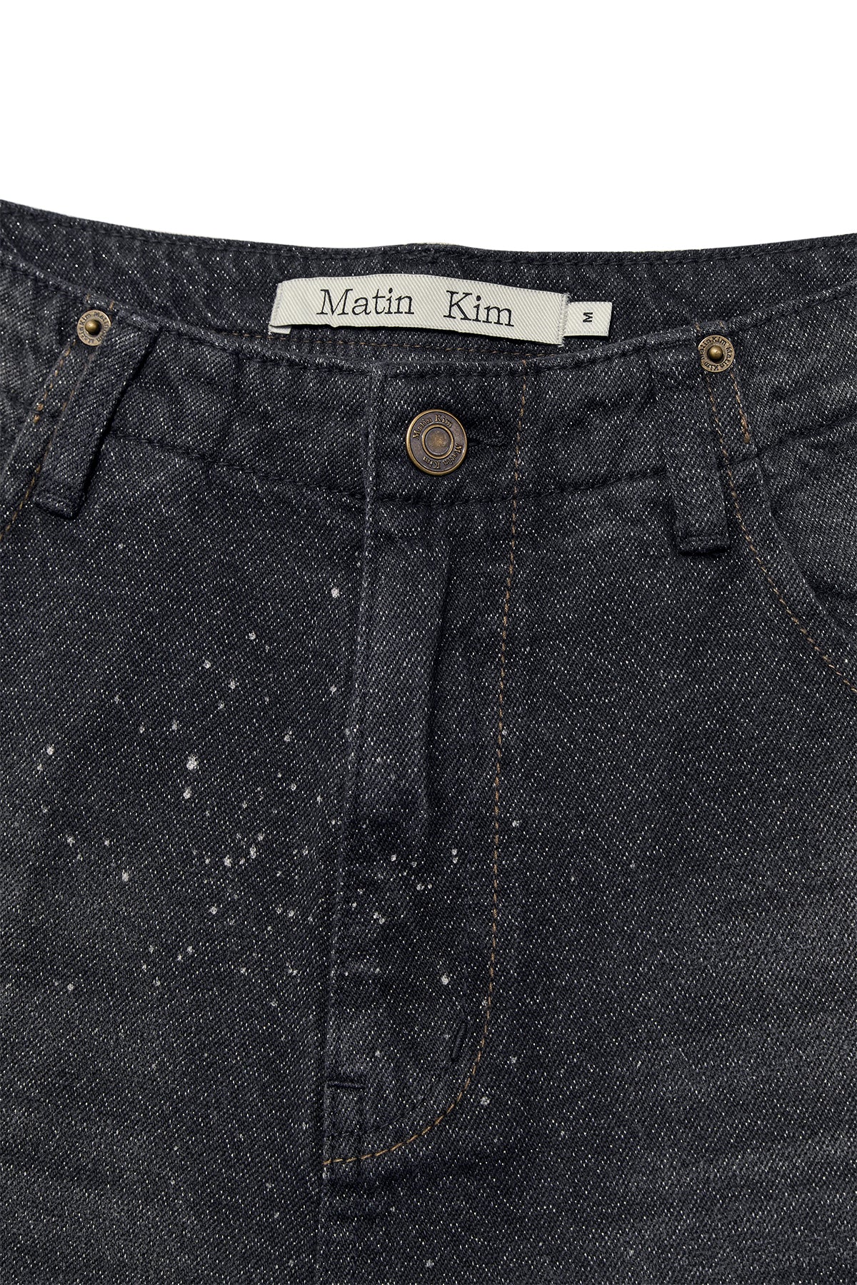 [matinkim] BACK LINE POINT SOFT SHINY DENIM PANTS IN NAVY