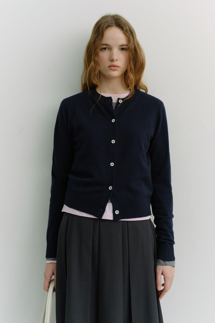 Dunst Essential Crewneck Knit Cardigan Dark Navy