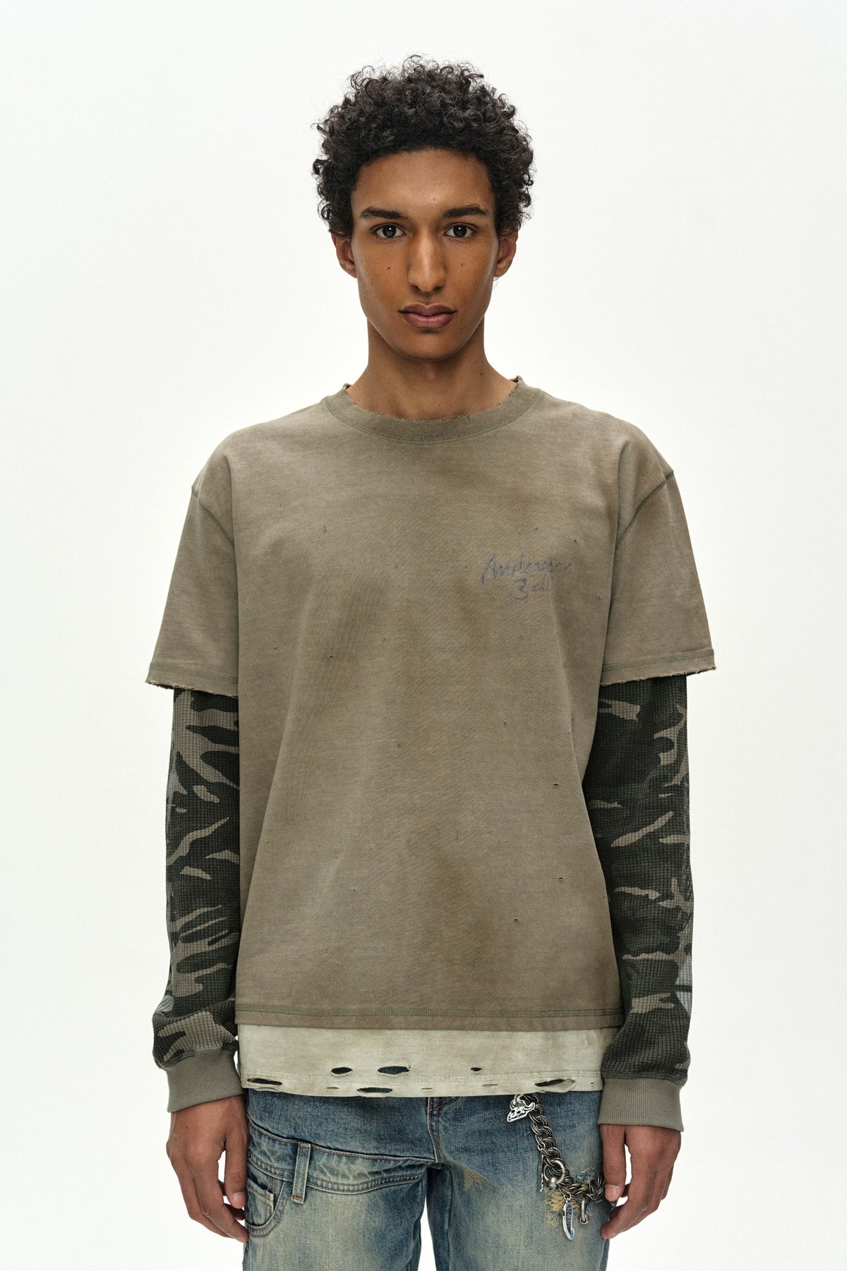 Andersson Bell Distress Layered Long Sleeve T-Shirt