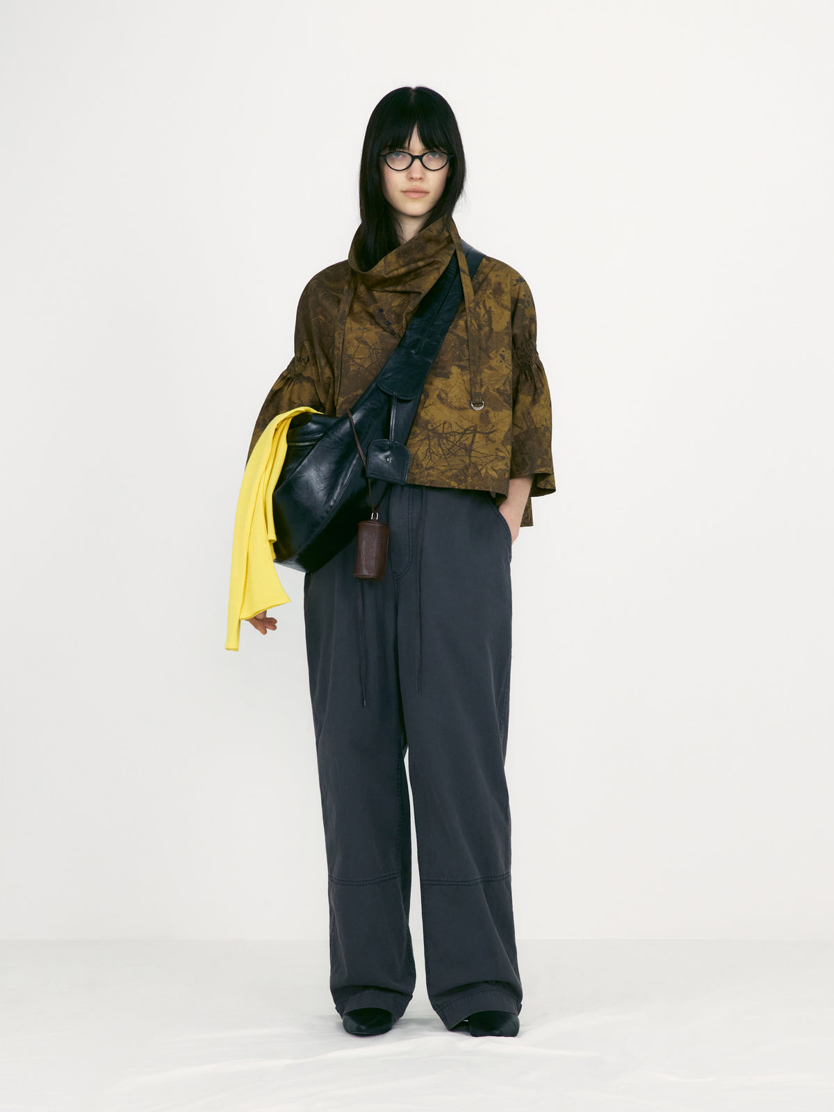 Low Classic Shirred Sleeve Foulard Top Camouflage