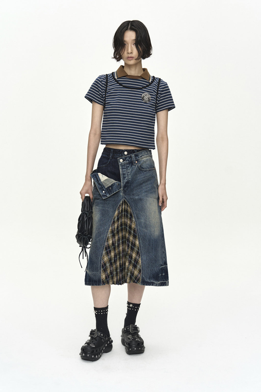 Andersson Bell Pleats Combo Flipped Denim Skirt
