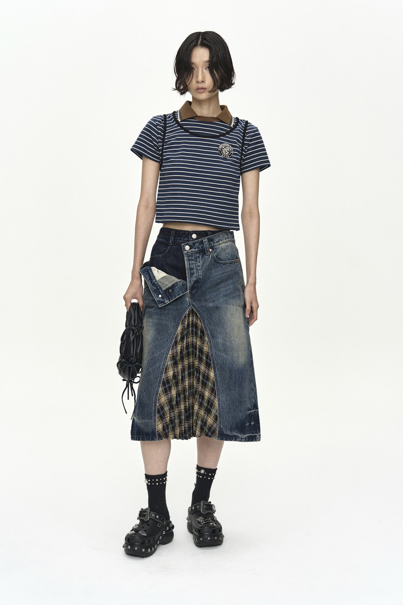 Andersson Bell Pleats Combo Flipped Denim Skirt