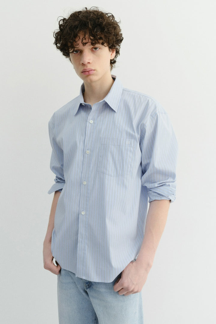 Dunst Unisex Cropped Striped Shirt Blue Stripe