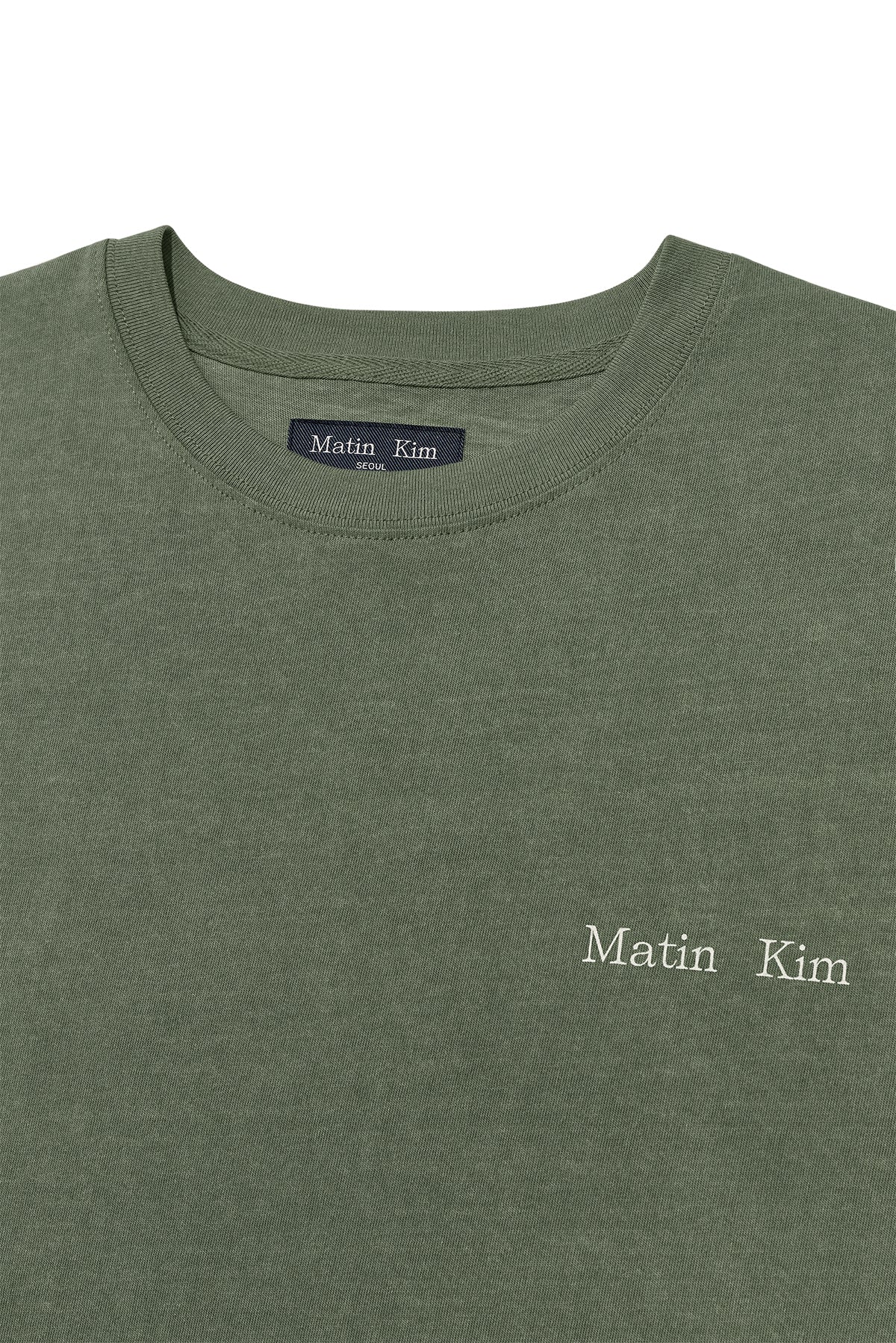 [matinkim] VINTAGE WASHED LOGO TOP FOR MEN IN KHAKI