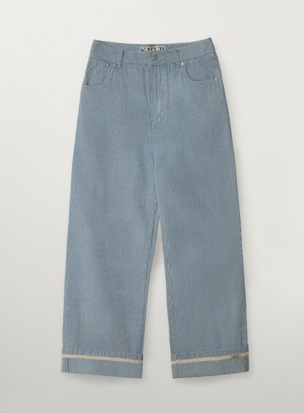Satur Stripe Denim Roll Up Pants - Light Blue