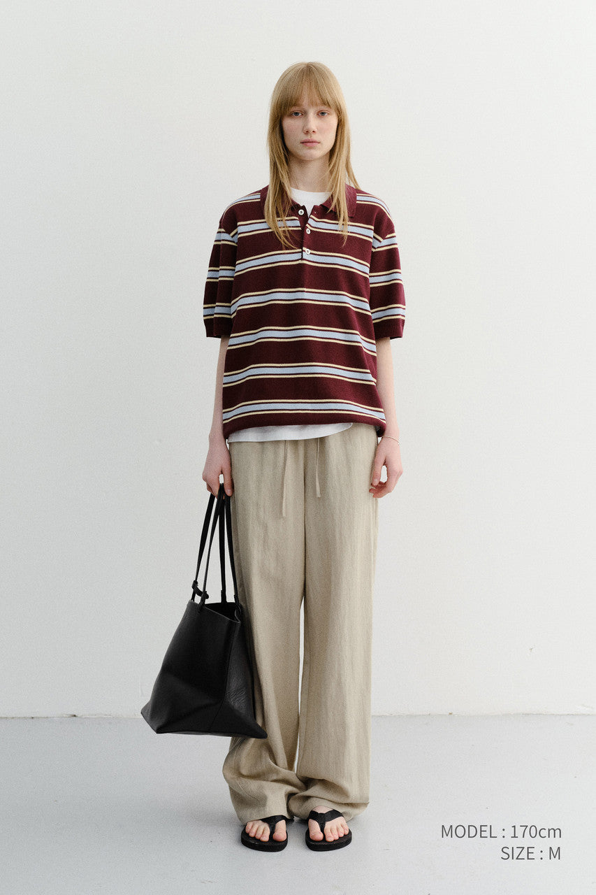 Dunst Unisex Multi Striped Polo Knit Burgundy Sky Blue