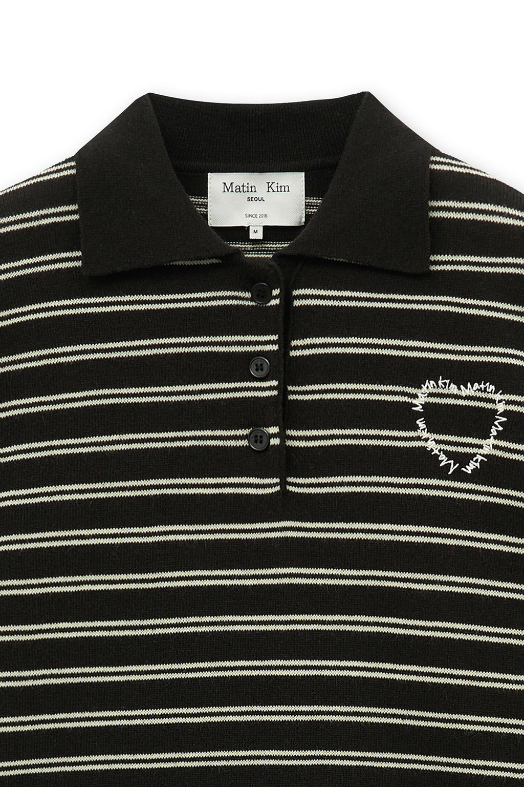 [matinkim] HEART LOGO COLLAR STRIPED PULLOVER IN BROWN