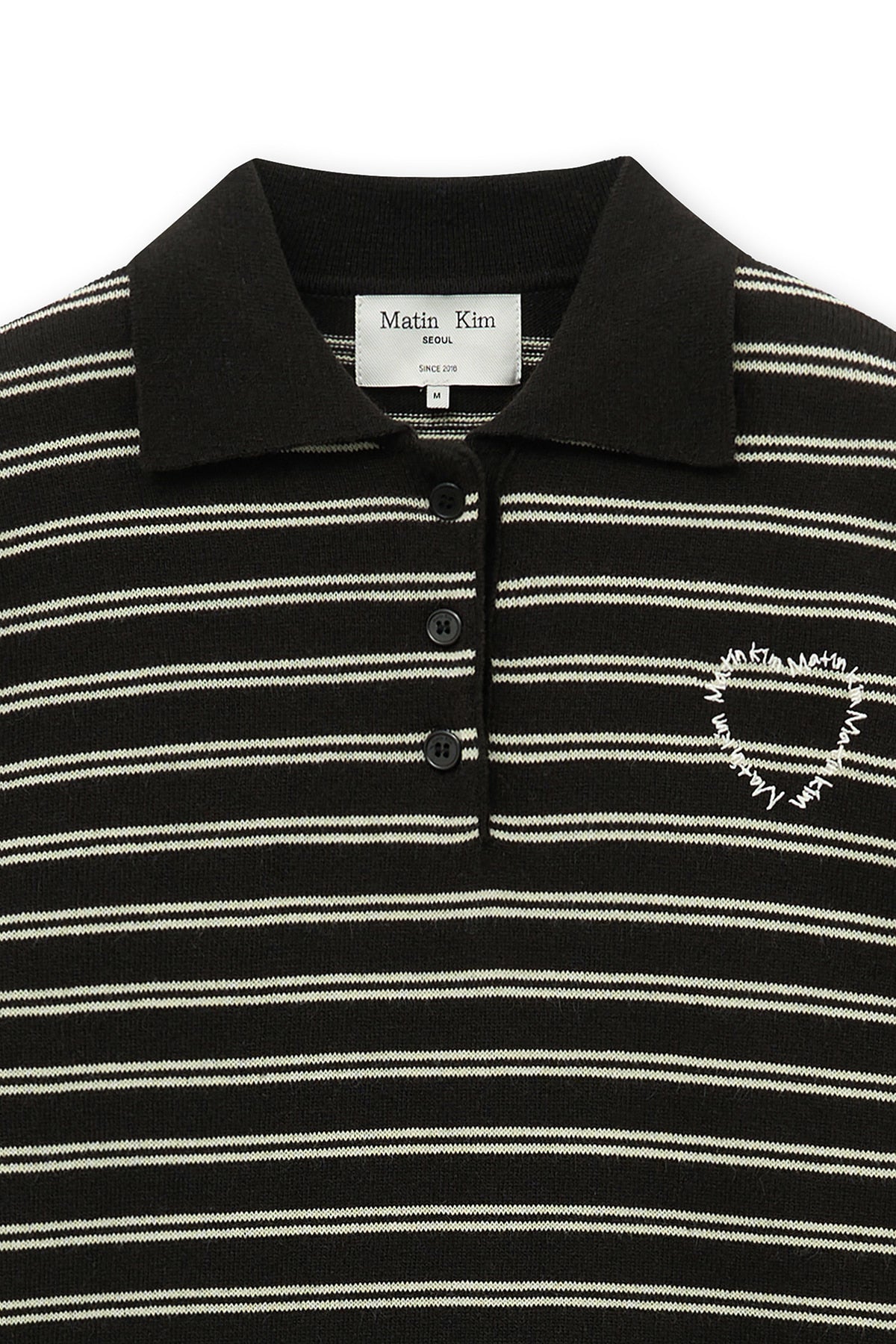 [matinkim] HEART LOGO COLLAR STRIPED PULLOVER IN BROWN