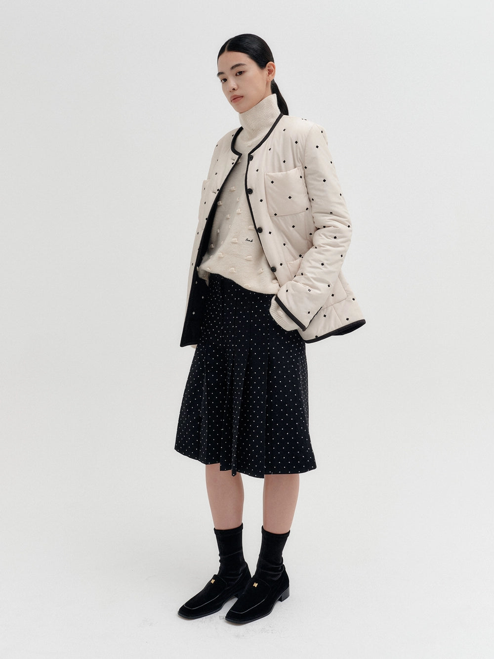 EENK Embroidered Padded Jacket - Ivory/ Black