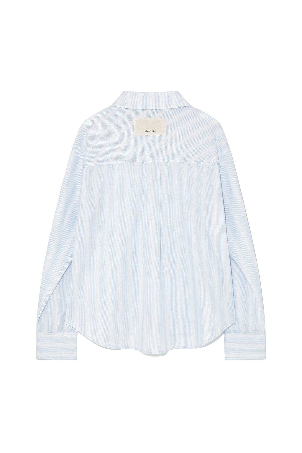 [matinkim] CUFFS BUTTON POINT STRIPE SHIRT IN LIGHT BLUE