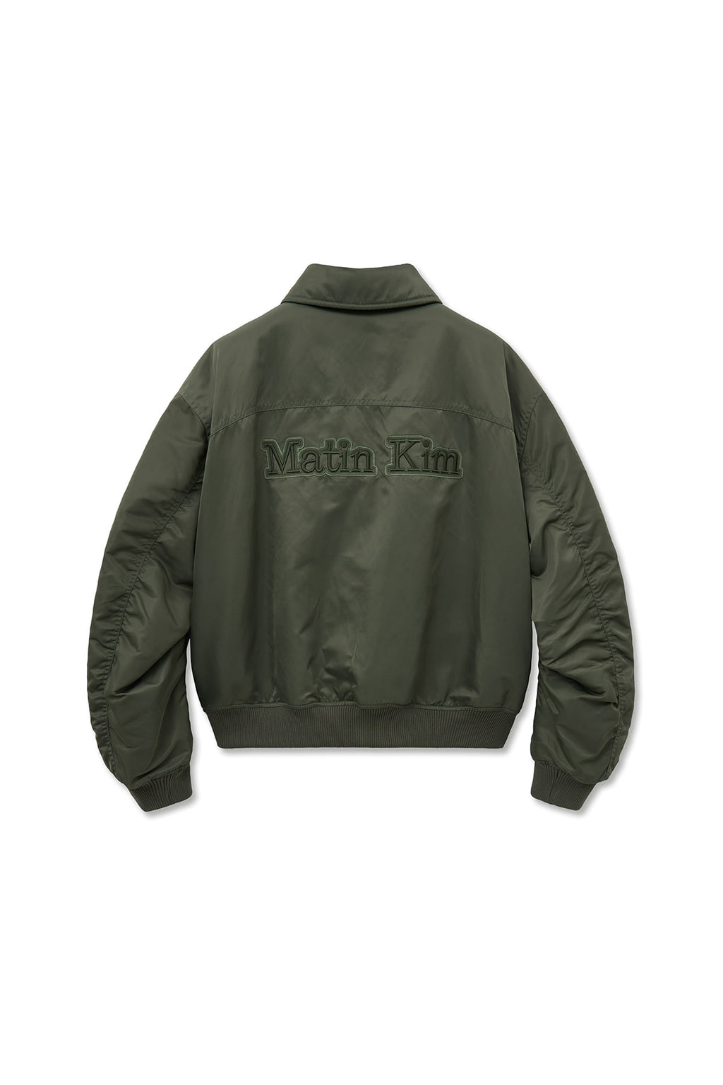 [matinkim] APPLIQUE LOGO SHIRRING BOMBER JUMPER FOR MEN IN KHAKI