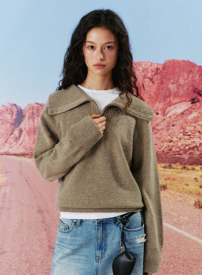 Mango Maniplease Aoi Half Zip Knit Ash Beige
