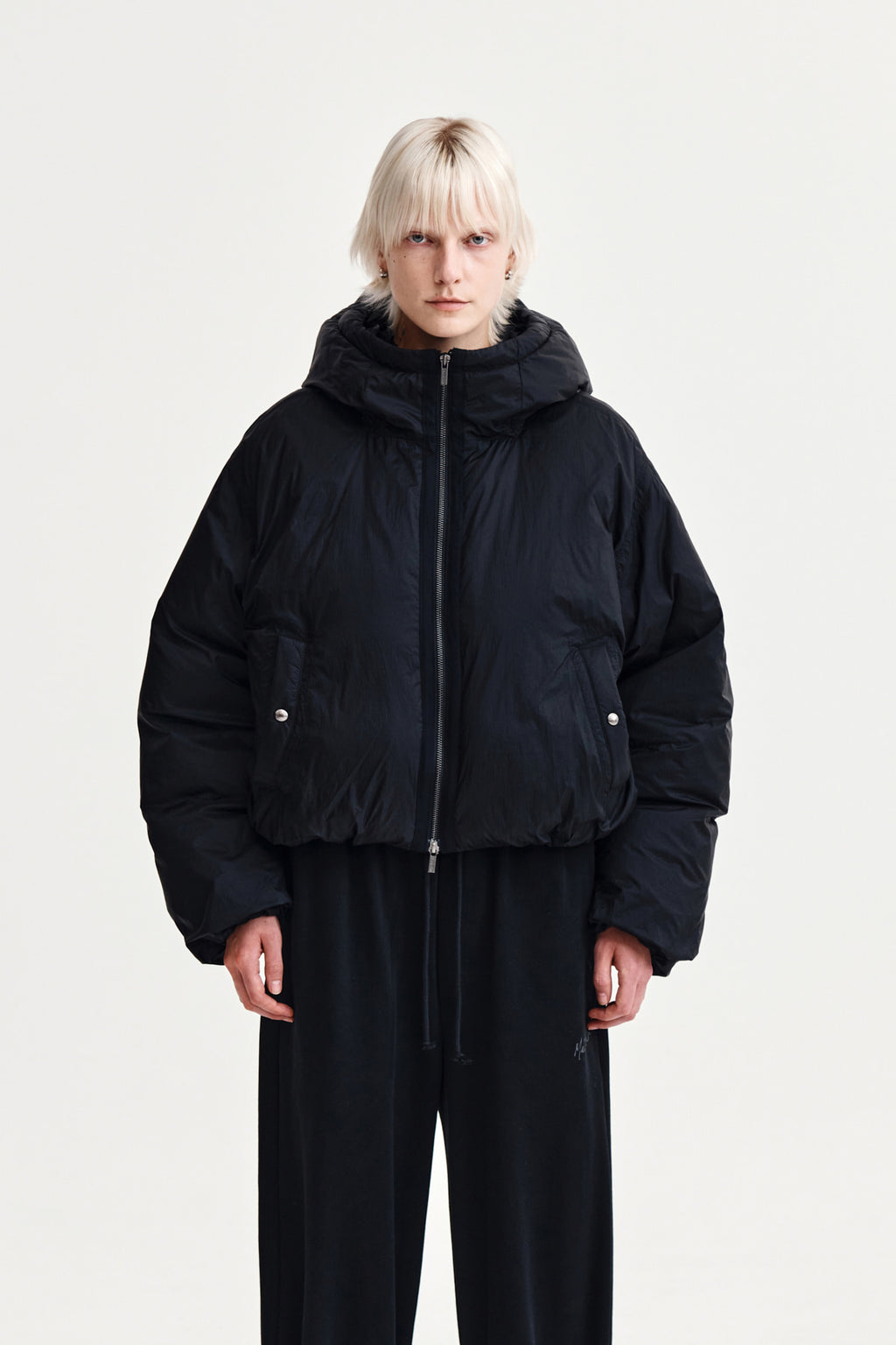 Matinkim Back Logo Hoody Short Down Jumper IN Black