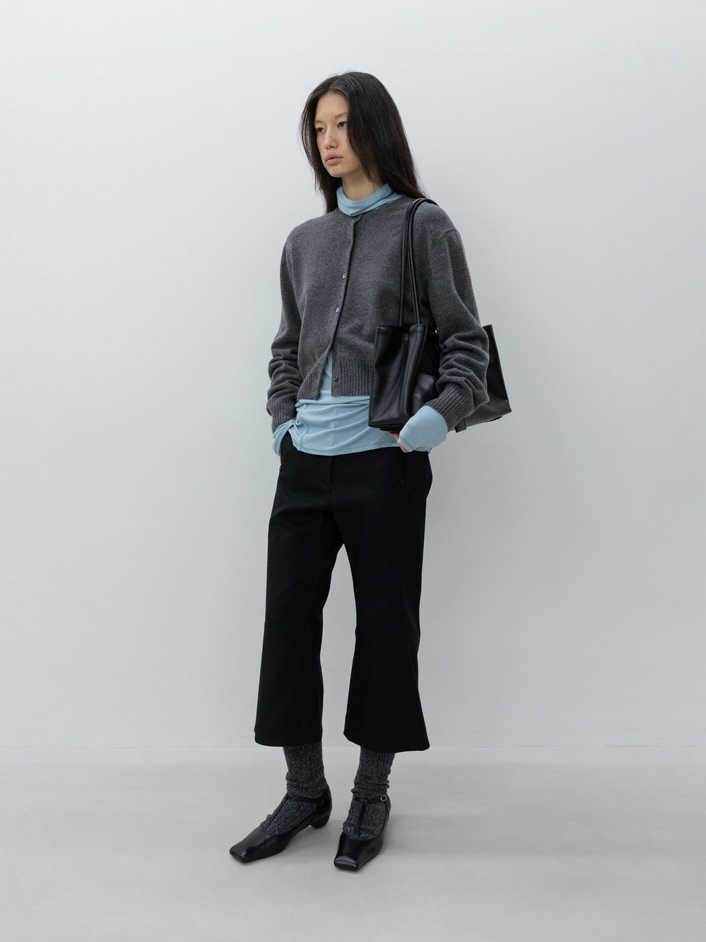 Low Classic Crop Wool Cardigan Charcoal