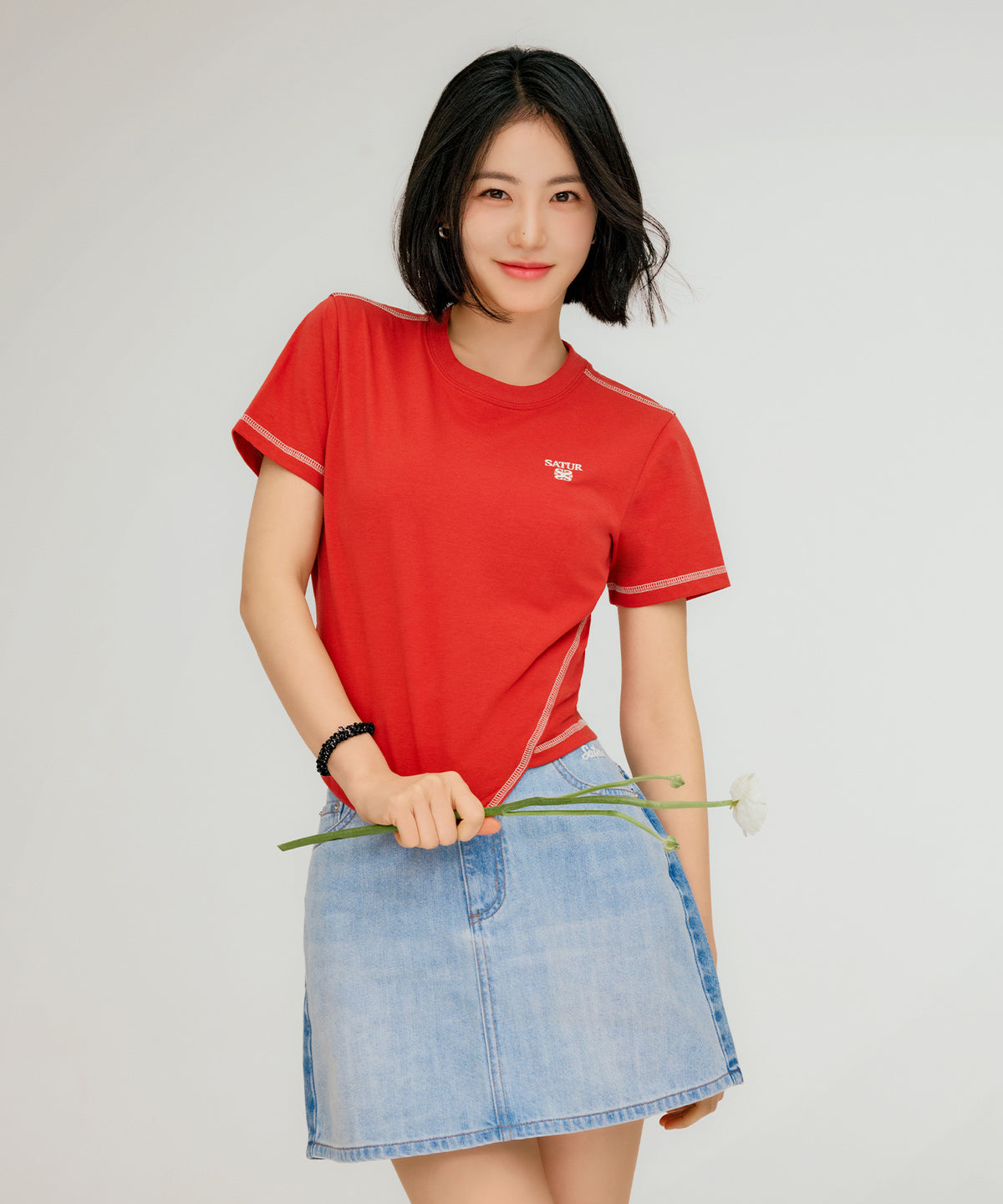 Satur (W) Contrast Denim Mini Skirt - Light Blue