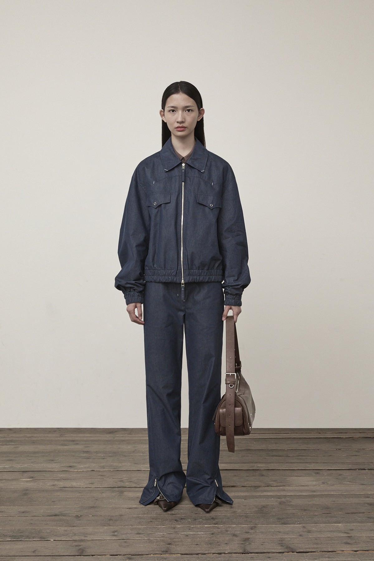 [matinkim] WESTERN DETAIL DENIM LIKE BLOUSON IN NAVY