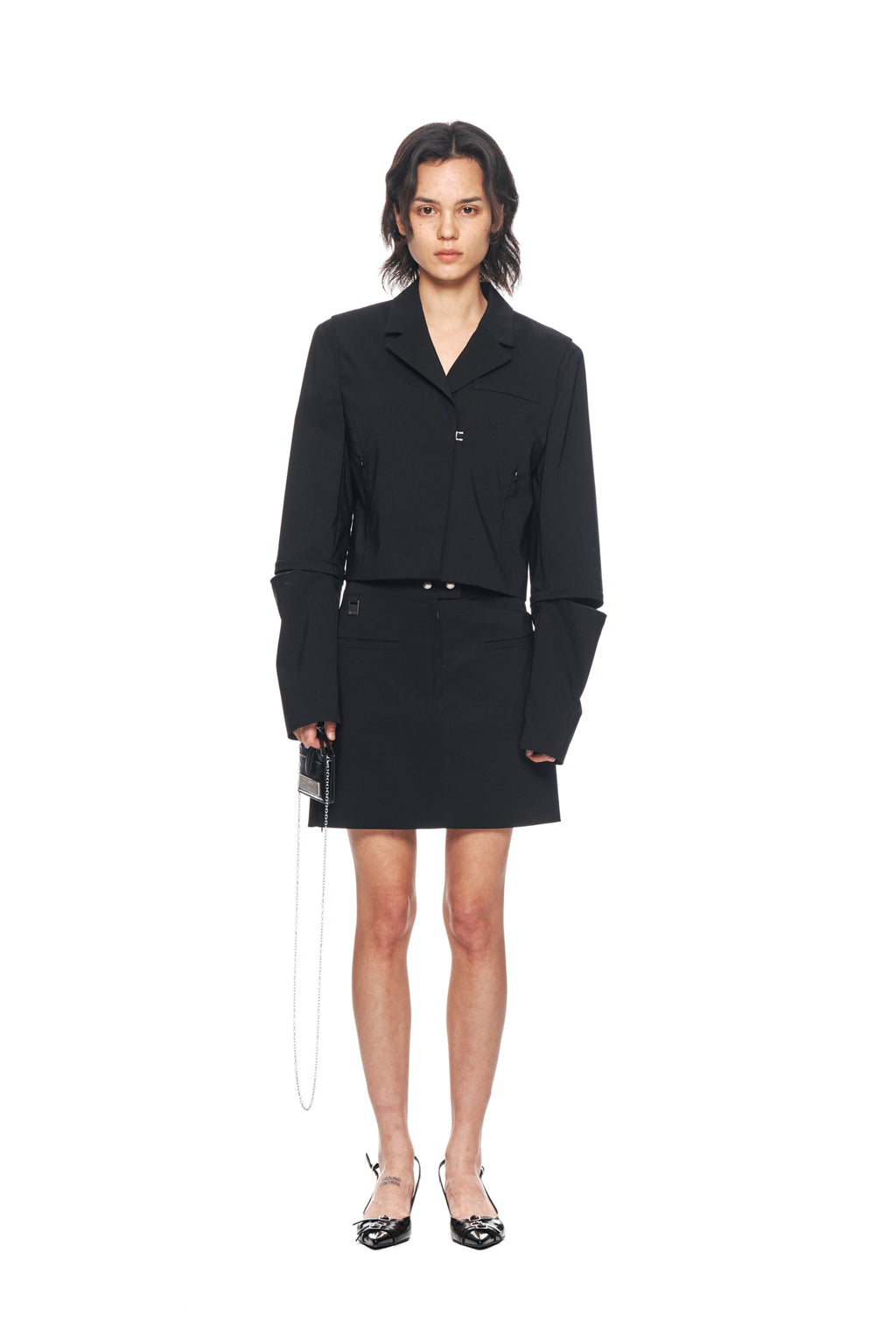 Matinkim Zipper Point Linen Mini Skirt IN Black