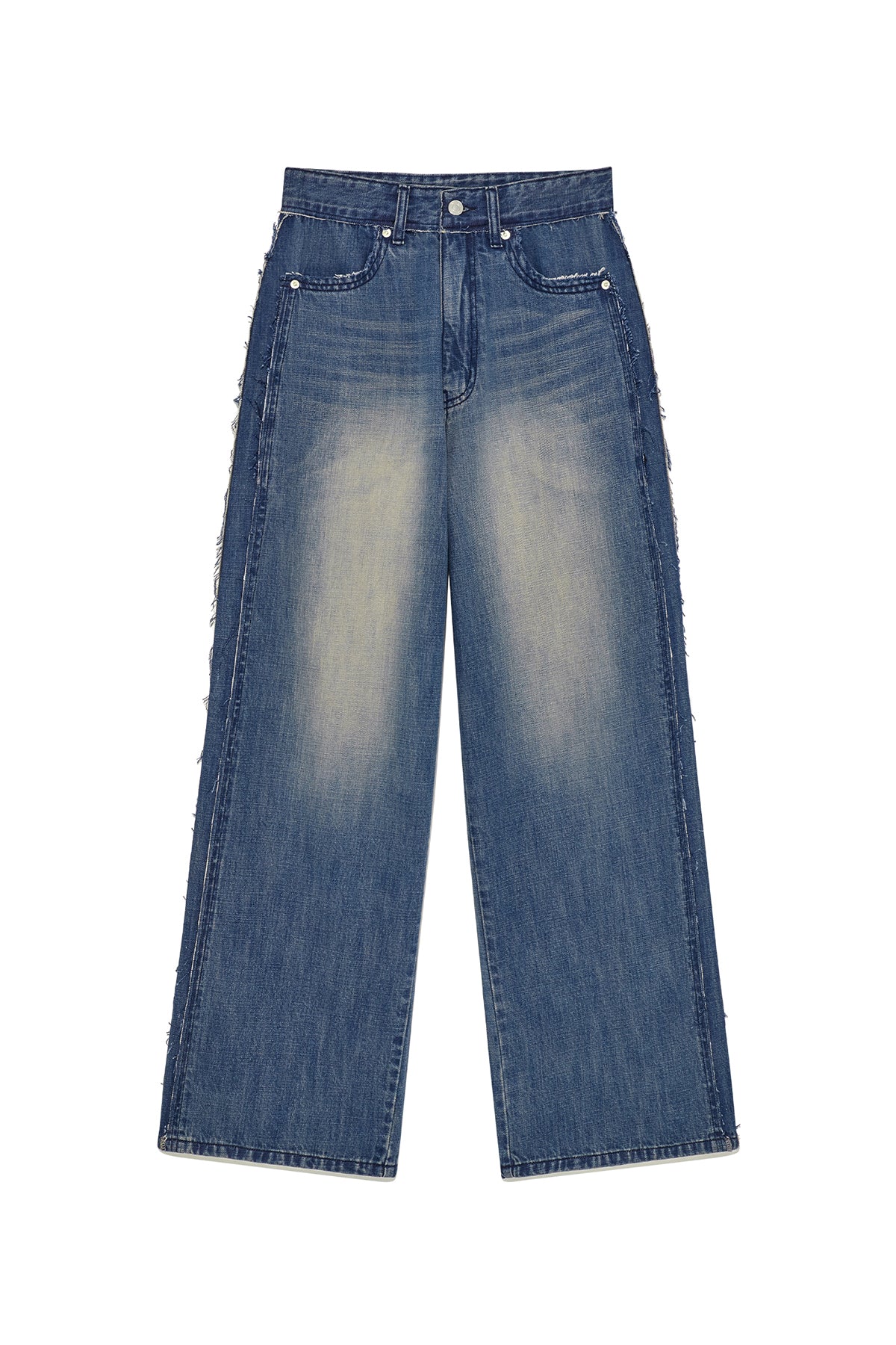 Matinkim Rough Cut Line Point Denim Pants IN Blue