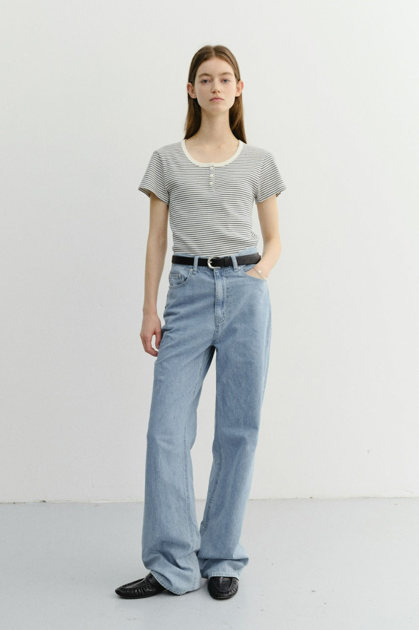 Dunst Classic Scoop Neck Top Blue Stripe