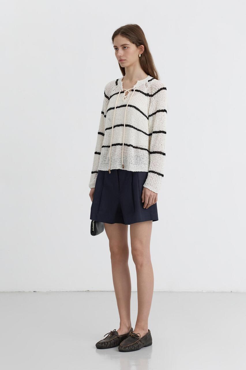 Dunst Crochet Edge Trim Knit Ivoryblack Stripe