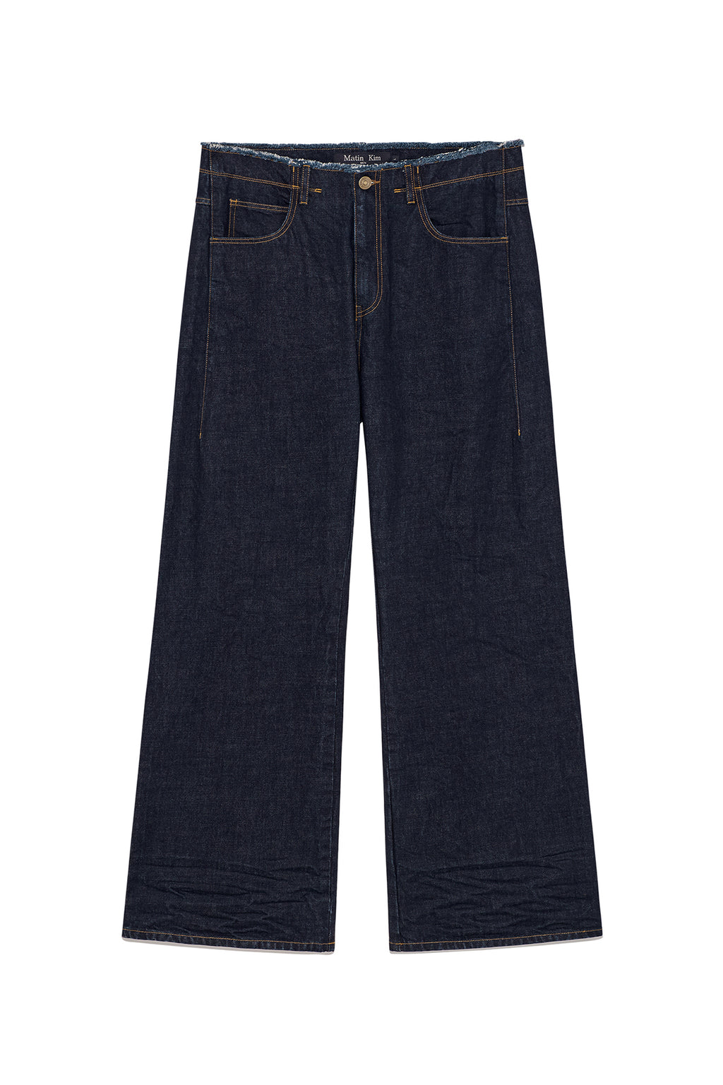 Matinkim Back Pintuck Waistless Denim Pants For Men IN Navy
