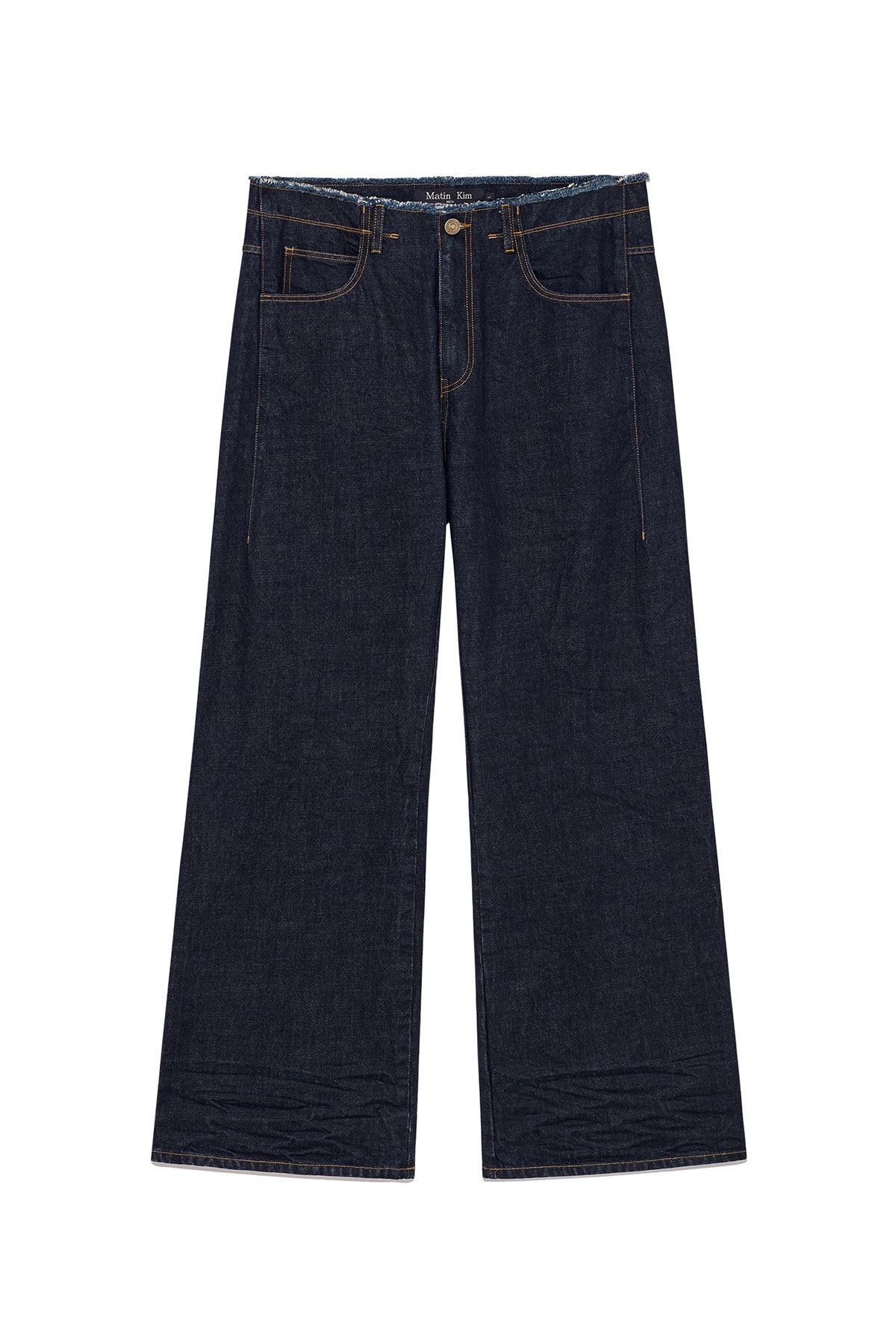 Matinkim Back Pintuck Waistless Denim Pants For Men IN Navy