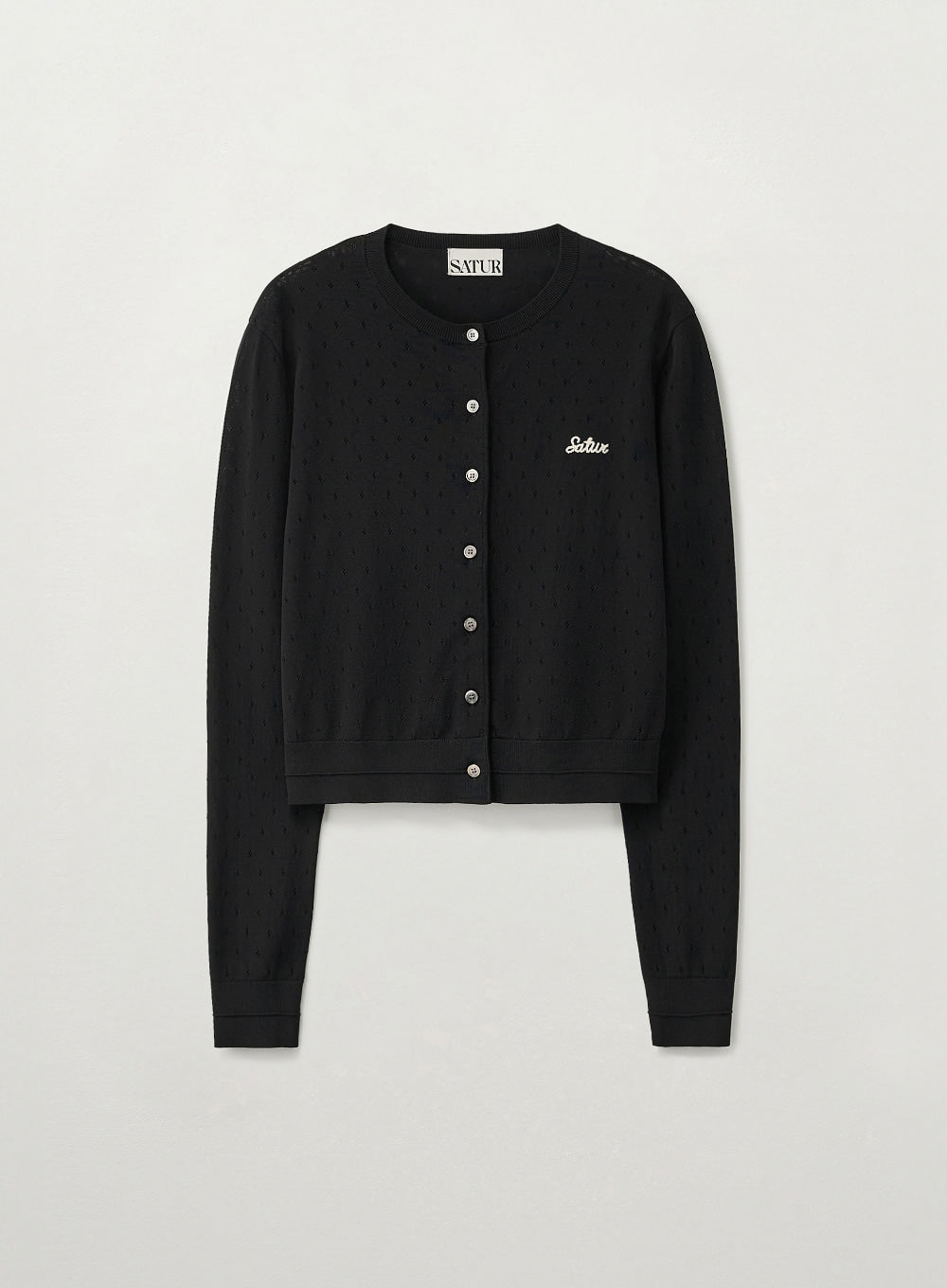 Satur Pointel Crewneck Cardigan - Black