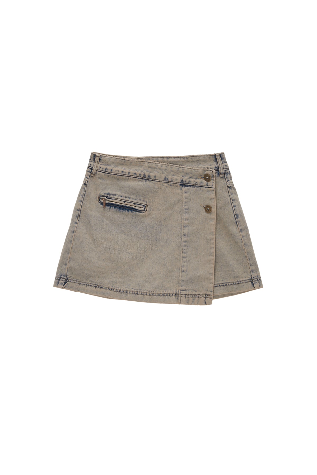Matinkim Pleats Wrap Denim Mini Skirt IN Beige