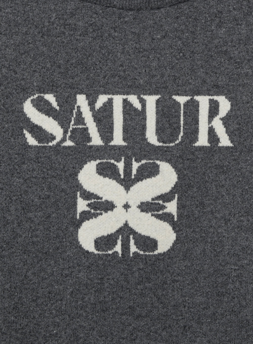 [satur] Basic Logo Jacquard Crew Neck Knit - Charcoal
