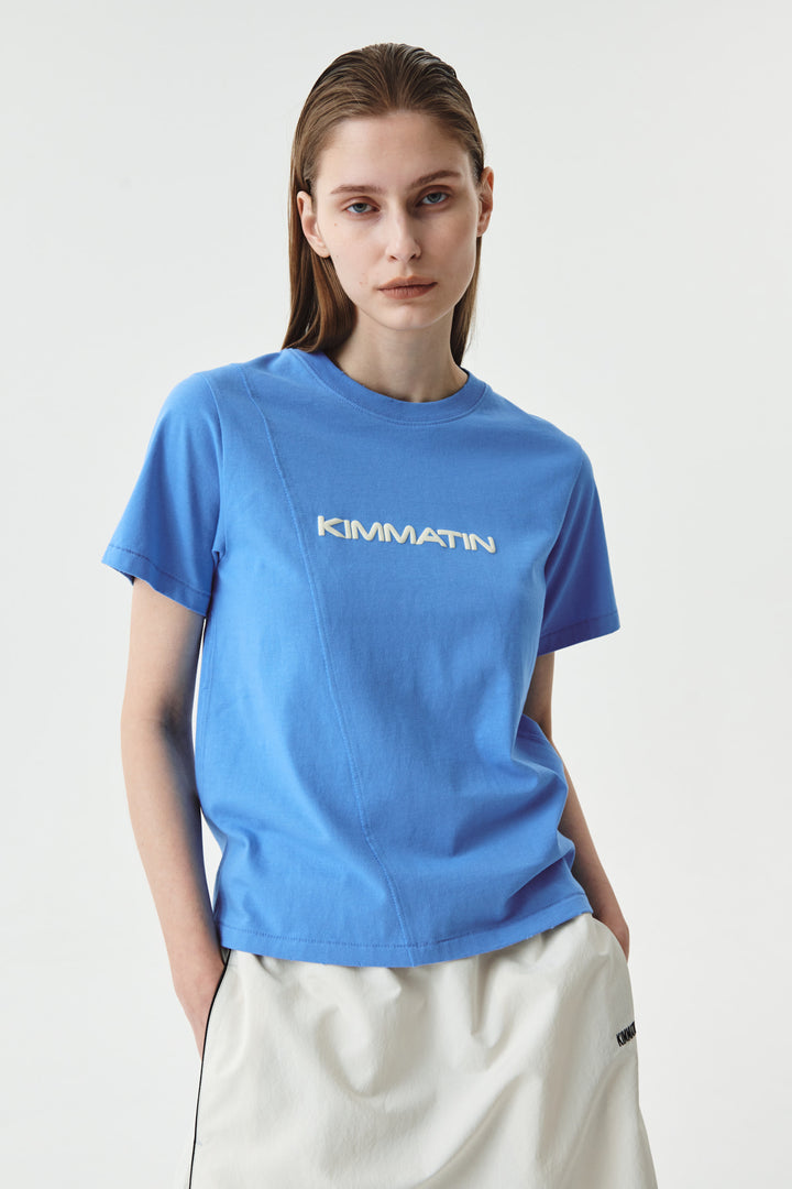 Matinkim Diagonal Raw Cut Printing Top IN Blue